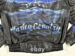 Mens 1995 Harley Davidson Bike Week Hand Painted Leather Motorcycle Jacket 42