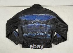 Mens 1995 Harley Davidson Bike Week Hand Painted Leather Motorcycle Jacket 42