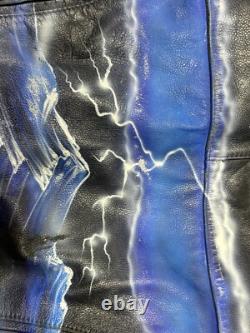 Mens 1995 Harley Davidson Bike Week Hand Painted Leather Motorcycle Jacket 42