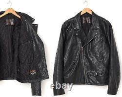 Mens ALLSAINTS Biker Motorcycle Jacket Coat Leather Distressed Black Size L