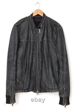 Mens ALLSAINTS Biker Motorcycle Jacket Coat Leather Distressed Black Size L