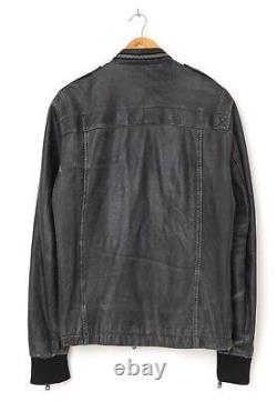 Mens ALLSAINTS Biker Motorcycle Jacket Coat Leather Distressed Black Size L