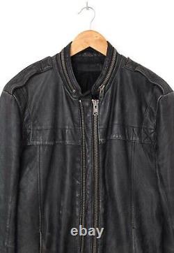 Mens ALLSAINTS Biker Motorcycle Jacket Coat Leather Distressed Black Size L