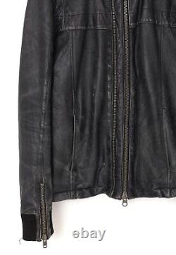 Mens ALLSAINTS Biker Motorcycle Jacket Coat Leather Distressed Black Size L