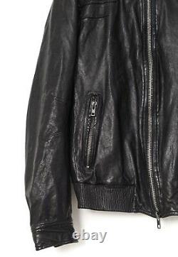 Mens ALL SAINTS Contingent Leather Jacket Bomber Biker Black Size L allsaints