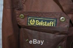 Mens BELSTAFF Belted WAXED Motorcycle Jacket Size Large L Brown Gold Label
