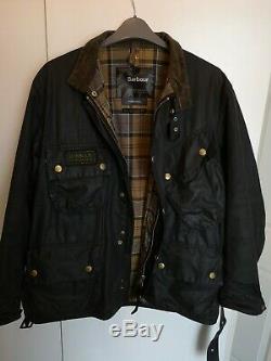 Mens Barbour International Black Wax Motocycle Jacket Belted Chest 44 Large