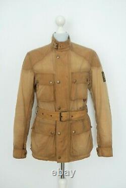 Mens Belstaff Waxed Cotton Brown Belted Motorcycle Jacket Size S