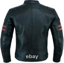 Mens Black Genuine Cowhide Leather Biker Motorbike Motorcycle Jacket CE Armour