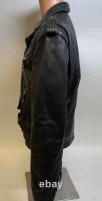 Mens Black Premium Leather Moto Jacket Size 42 L Full Zip Belted RW10337 Heavy