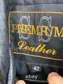 Mens Black Premium Leather Moto Jacket Size 42 L Full Zip Belted RW10337 Heavy