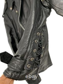 Mens Black Premium Leather Moto Jacket Size 42 L Full Zip Belted RW10337 Heavy
