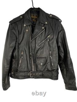 Mens Black Premium Leather Moto Jacket Size 42 L Full Zip Belted RW10337 Heavy