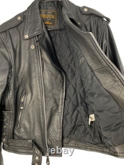 Mens Black Premium Leather Moto Jacket Size 42 L Full Zip Belted RW10337 Heavy