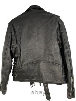 Mens Black Premium Leather Moto Jacket Size 42 L Full Zip Belted RW10337 Heavy