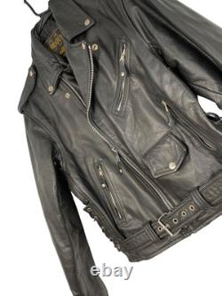 Mens Black Premium Leather Moto Jacket Size 42 L Full Zip Belted RW10337 Heavy