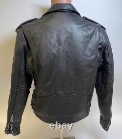 Mens Black Premium Leather Moto Jacket Size 42 L Full Zip Belted RW10337 Heavy