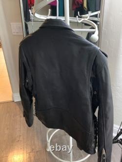Mens Black Premium Leather Moto Jacket Size 42 L Full Zip Belted RW10337 Heavy
