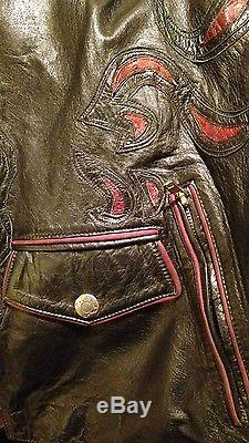 Mens Black & Red Leather Jacket Outfit Motorcycle American Eagle Handmade Xlarge