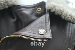 Mens Burberry Brit Brown Leather Biker Aviator Jacket with Shearling Collar M