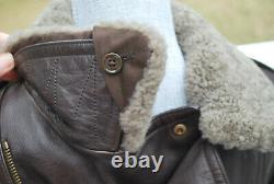 Mens Burberry Brit Brown Leather Biker Aviator Jacket with Shearling Collar M