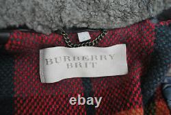 Mens Burberry Brit Brown Leather Biker Aviator Jacket with Shearling Collar M