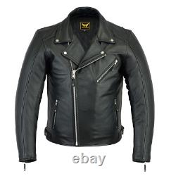 Mens Classic Bicker Cowhide Motorcycle Zip-Out Liner Leather Jacket Gun Pocket
