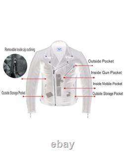Mens Classic Bicker Cowhide Motorcycle Zip-Out Liner Leather Jacket Gun Pocket