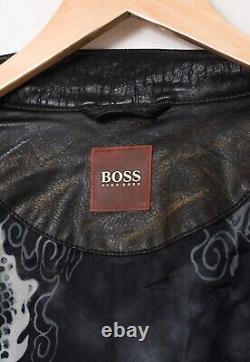 Mens HUGO BOSS Biker Jacket Motorcycle Leather Coat Brown Size 40 50 L