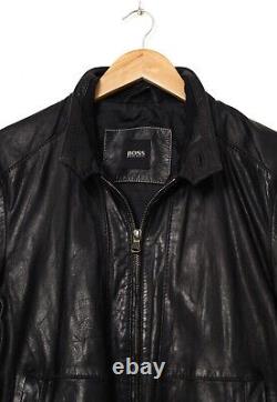 Mens HUGO BOSS Leather Biker Jacket Coat Black Size 40 50 L