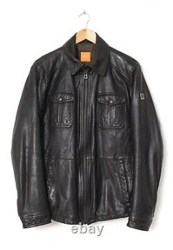 Mens HUGO BOSS Motorcycle Biker Jacket Leather Coat Brown Size 40 50