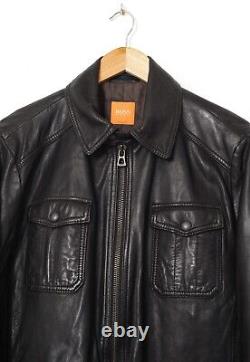 Mens HUGO BOSS Motorcycle Biker Jacket Leather Coat Brown Size 40 50