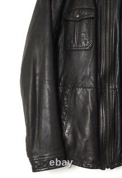 Mens HUGO BOSS Motorcycle Biker Jacket Leather Coat Brown Size 40 50