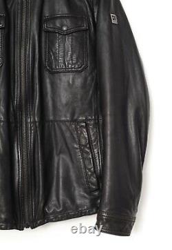 Mens HUGO BOSS Motorcycle Biker Jacket Leather Coat Brown Size 40 50