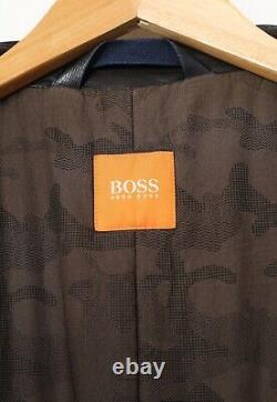 Mens HUGO BOSS Motorcycle Biker Jacket Leather Coat Brown Size 40 50