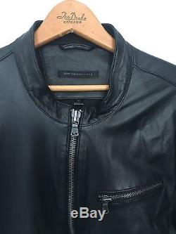 Mens John Varvatos Star Black Leather Moto Jacket Large Luxe Cafe Racer XL