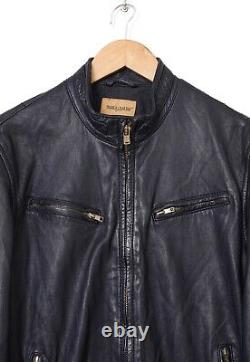 Mens LEVIS Made&Crafted Biker Leather Jacket Blue Size 2/M zipper TALON