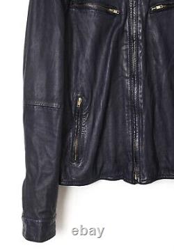 Mens LEVIS Made&Crafted Biker Leather Jacket Blue Size 2/M zipper TALON