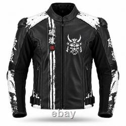 Mens Motorcycle Leather Jacket Racing Riding Biker Sport Protective Jacket Black