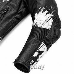 Mens Motorcycle Leather Jacket Racing Riding Biker Sport Protective Jacket Black