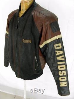Mens RARE Harley Davidson Heavy Leather Racer Motorcycle Biker Jacket L Large