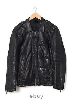 Mens THE KOOPLES Leather Biker Motorcycle Jacket Black Size M