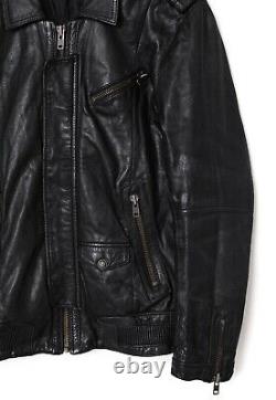 Mens THE KOOPLES Leather Biker Motorcycle Jacket Black Size M