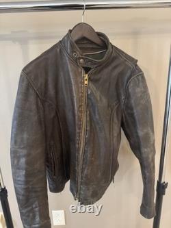 Mens Vintage 1970's Leather Jacket Motorcyle Cafe Racer Talon Zipper Size Large