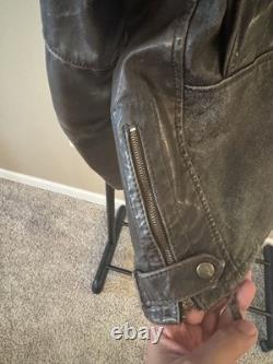 Mens Vintage 1970's Leather Jacket Motorcyle Cafe Racer Talon Zipper Size Large