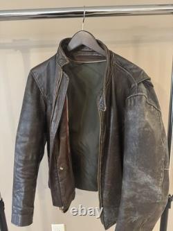 Mens Vintage 1970's Leather Jacket Motorcyle Cafe Racer Talon Zipper Size Large