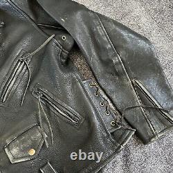 Mens Vintage 90s PLG Life Style Distressed Black Leather Motorcycle Jacket Sz 48