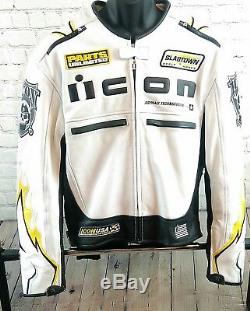 Mens XL Icon Crest Leather Motorcycle Jacket 11036 Insulated Removable Liner
