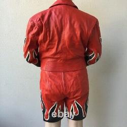 Michael Hoban North Beach Leather Vintage REd Leather Jacket and Shorts Flame