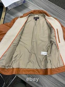 Michael Kors Men's Genuine Leather and Linen Bomber Jacket Medium